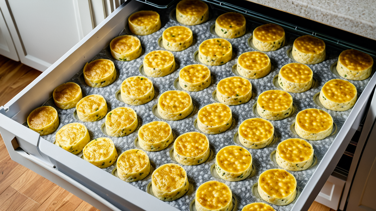 冷凍庫に入った卵焼きのパック