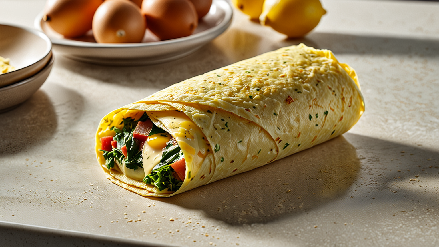 ラップで丁寧に包まれた卵焼きの写真