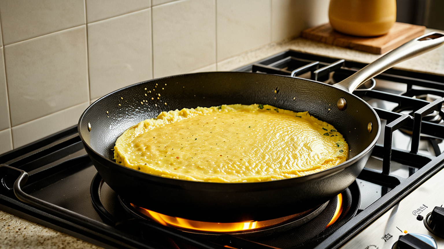 フライパンで焼かれている卵焼き