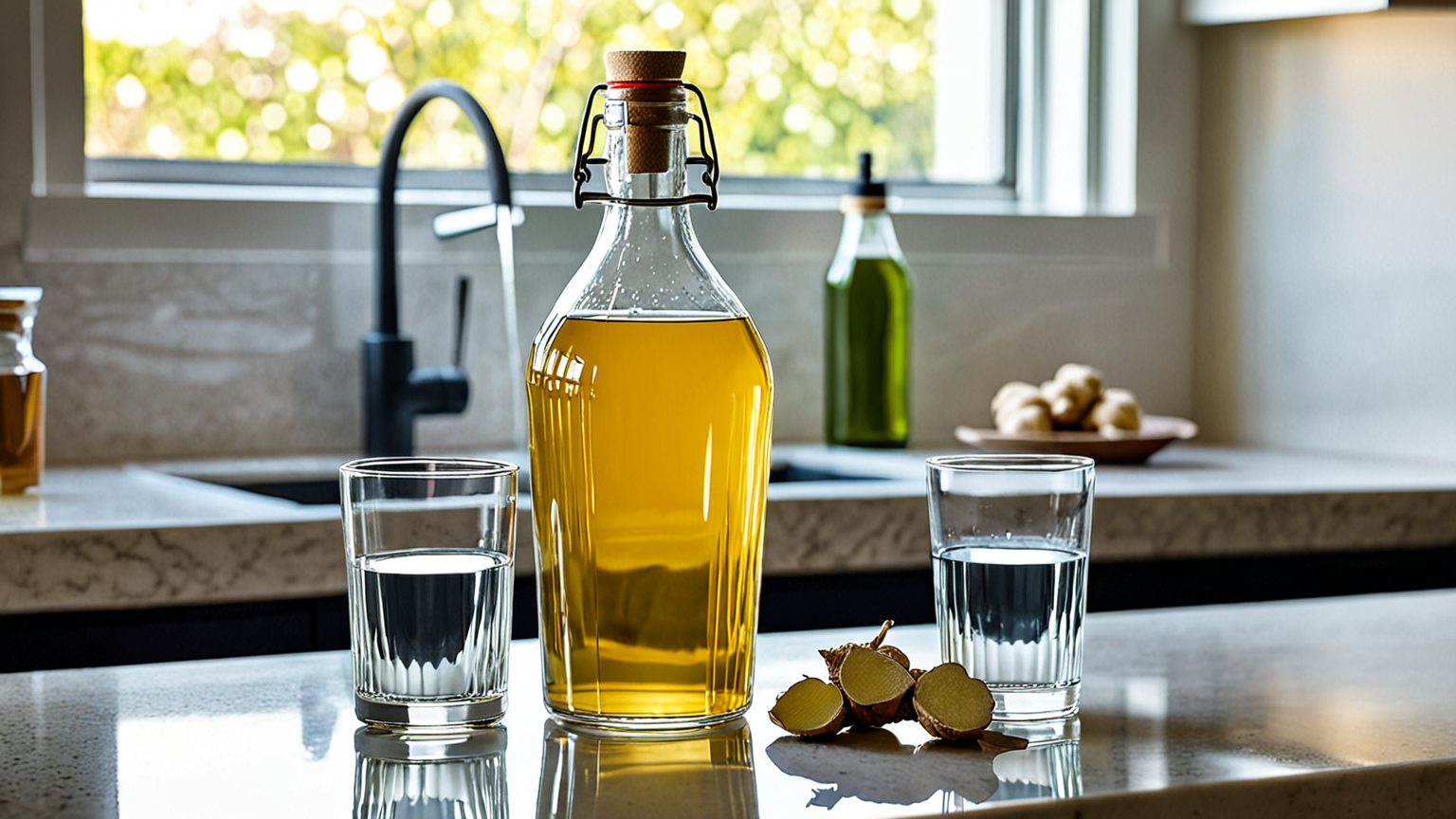 みょうがの水保存に酢を加えている様子