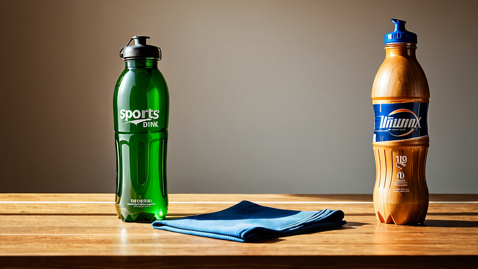 時計とスポーツドリンクのボトルが置かれたテーブル