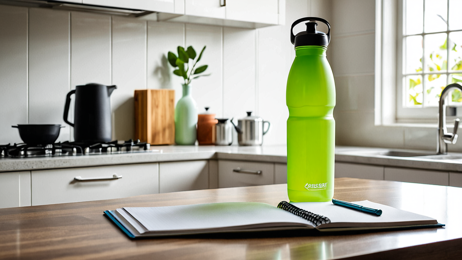 手に持ったスポーツドリンクとメモ帳