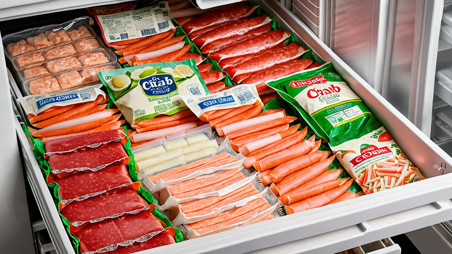 カニカマのパックと冷凍庫のイメージ