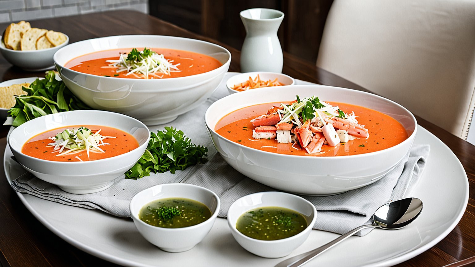 カニカマのサラダとスープの写真