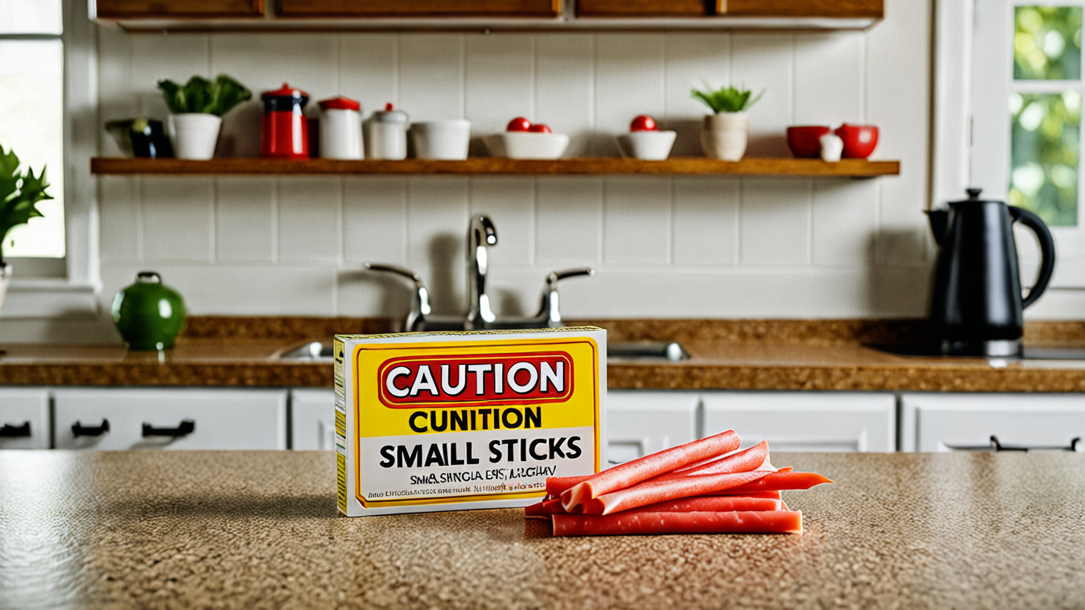 注意マークとカニカマのイラスト