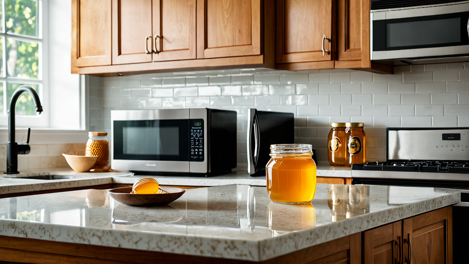 はちみつ瓶と電子レンジのイメージ
