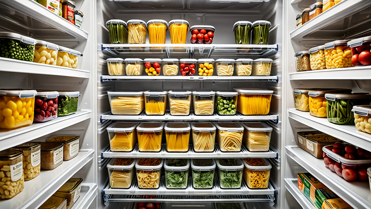 冷蔵庫内に整然と保存されたパスタ