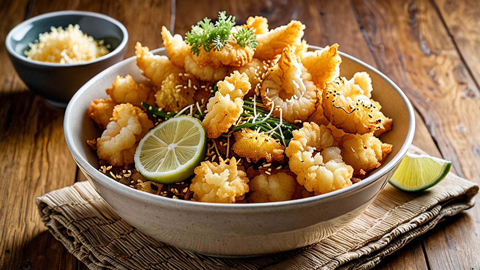 料理に振りかけられたサクサクの天かす