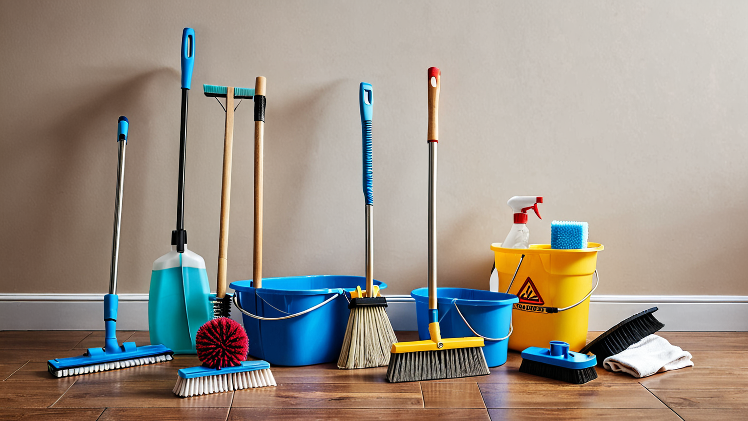 掃除道具を並べた様子