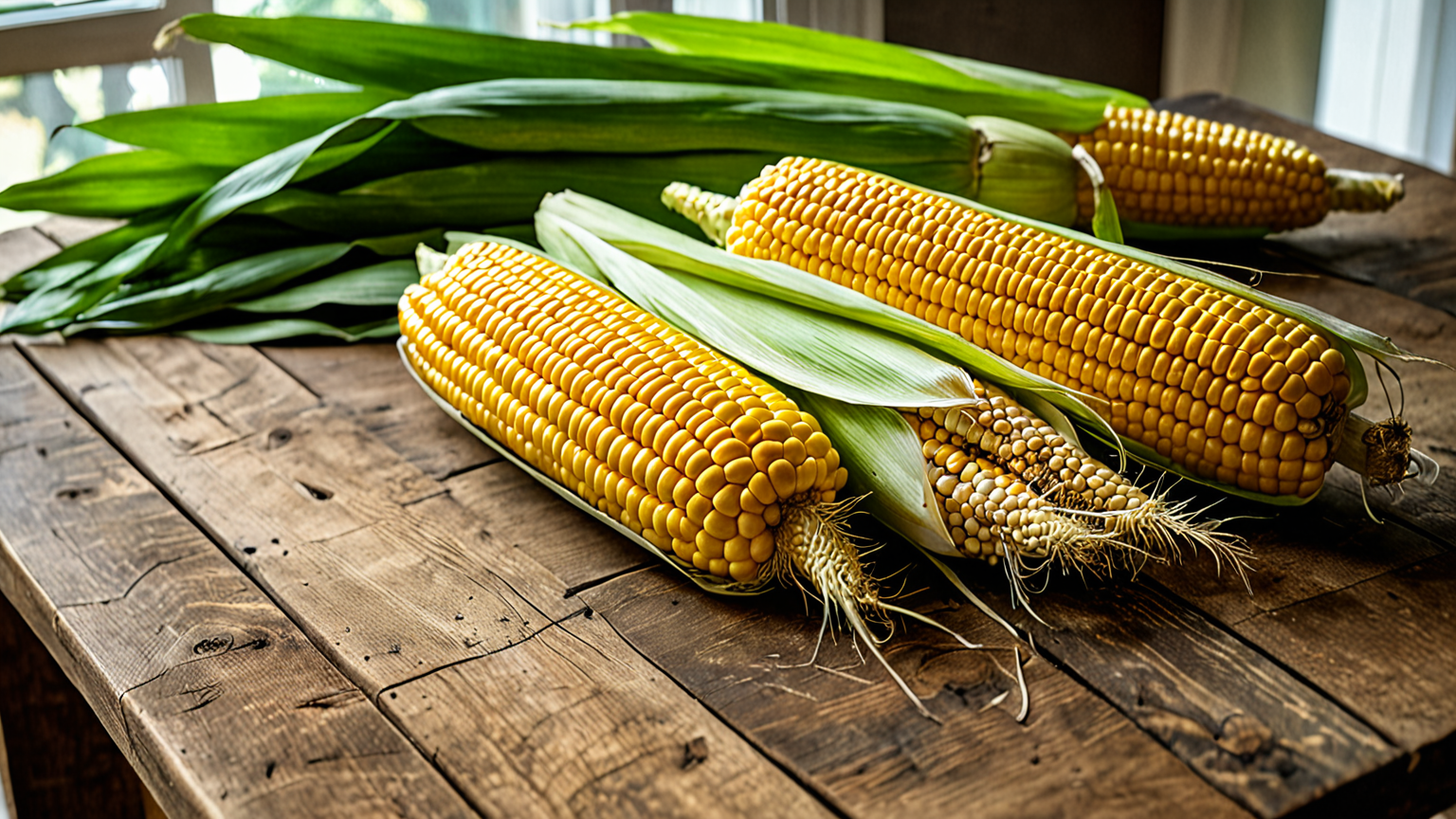 新鮮なとうもろこしが並べられている様子