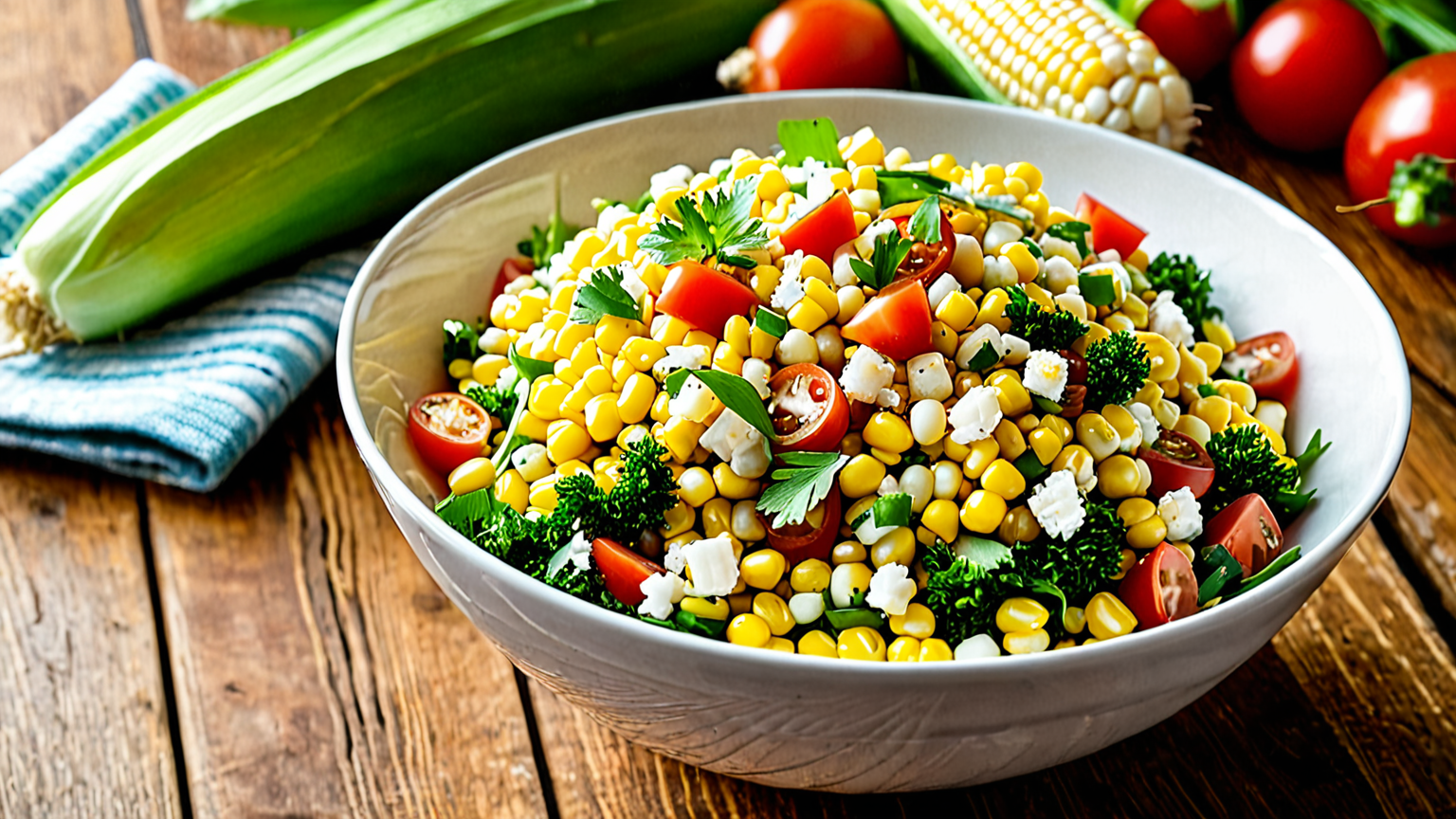 とうもろこしを使ったサラダの盛り付け