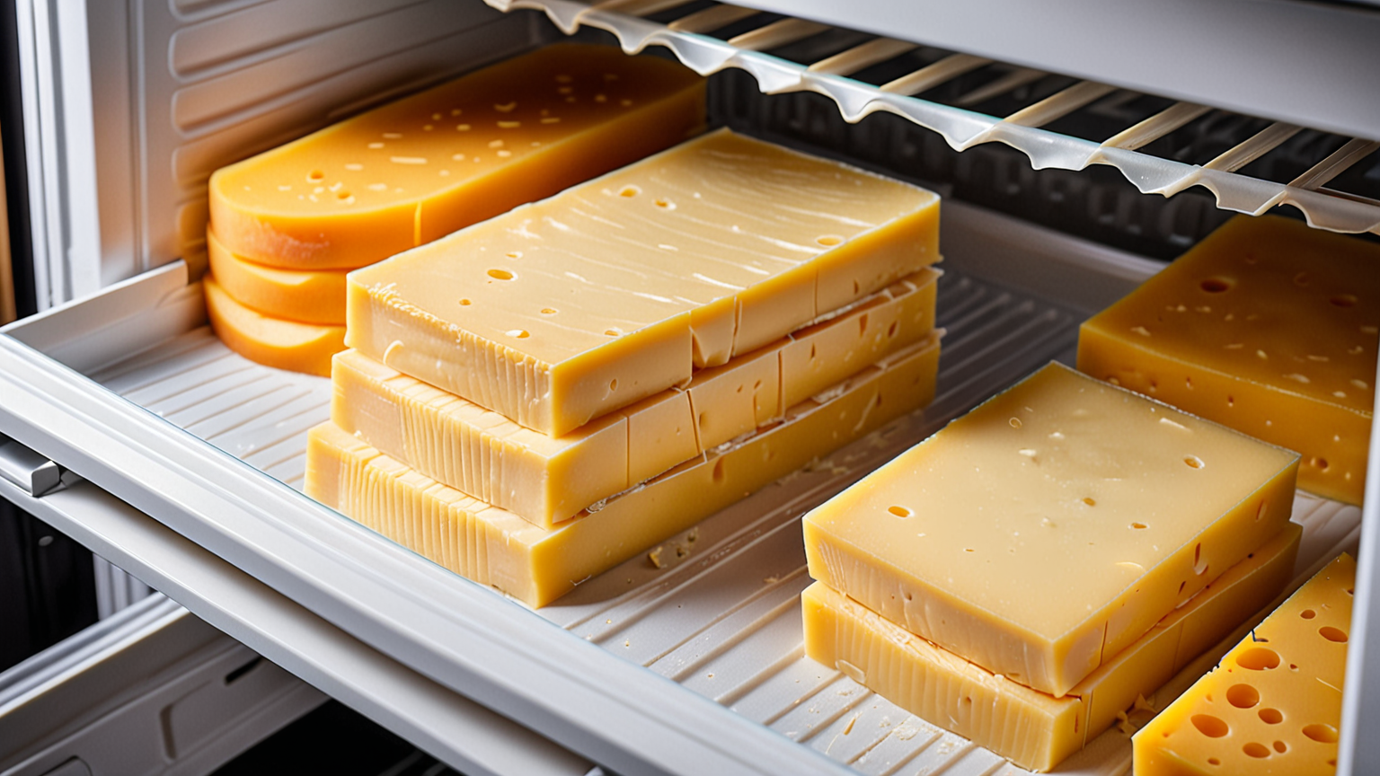 冷凍庫に入ったスライスチーズ