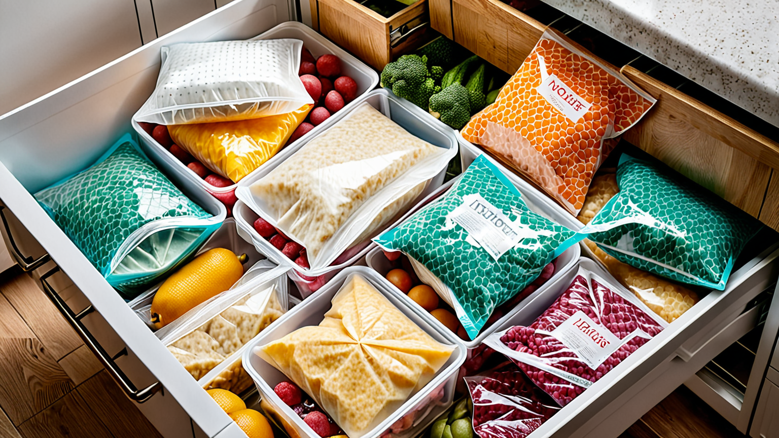 冷凍庫に並んだ各種保存袋