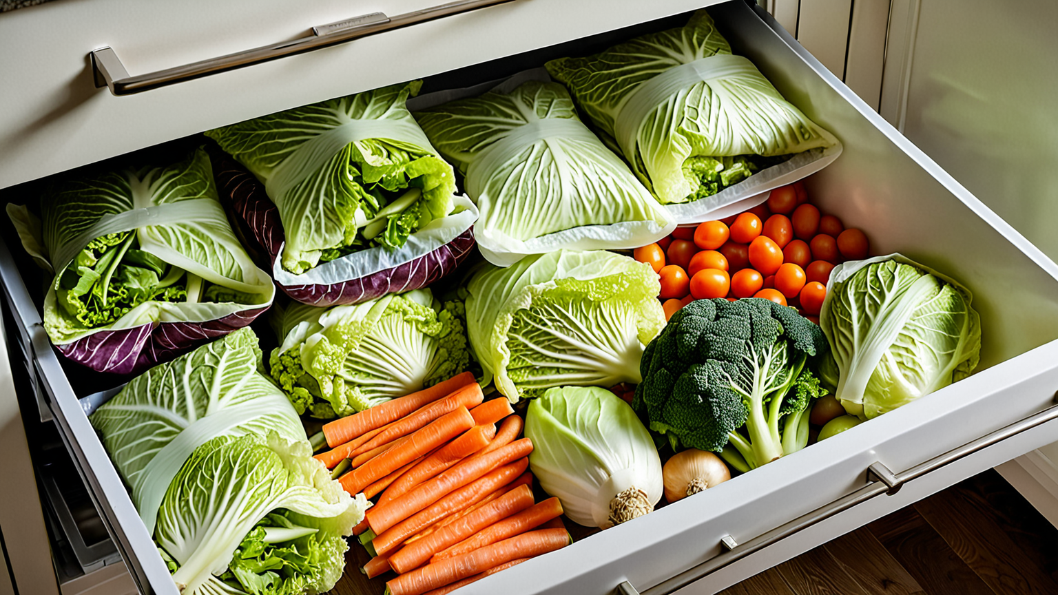 冷凍保存されたカット白菜と調理済み野菜