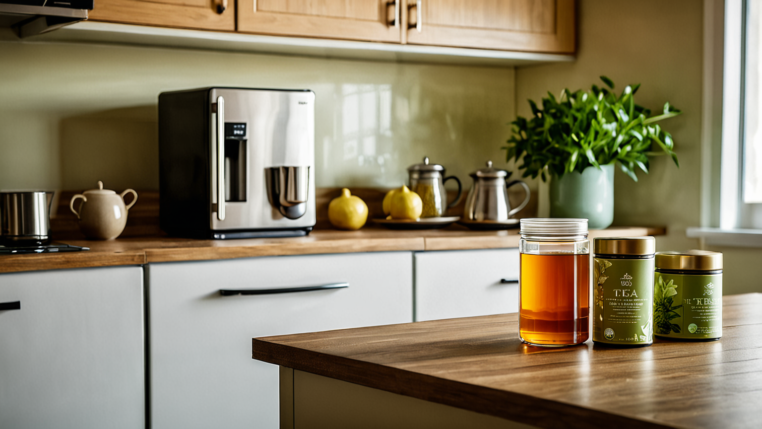 密閉容器に入った紅茶と冷蔵庫のイメージ