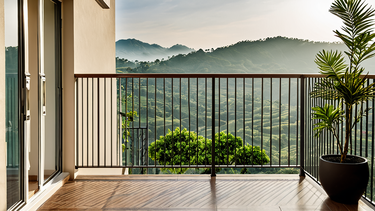 きれいに掃除されたベランダの手すりと周辺