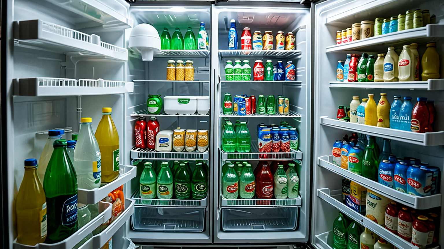 お米の保存に使うペットボトルが整然と並んだ冷蔵庫内