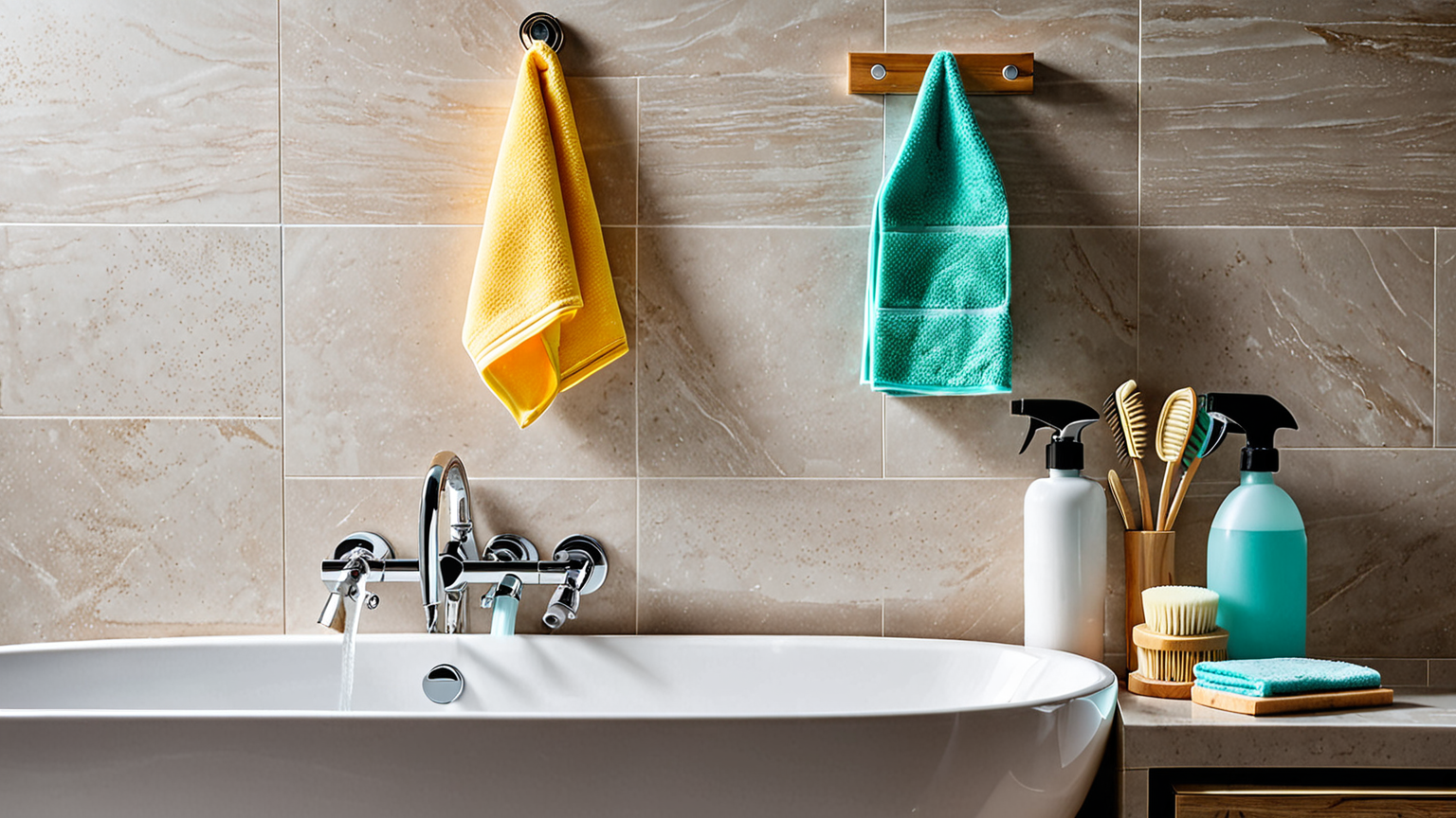 掃除用具が並べられたトイレのイメージ