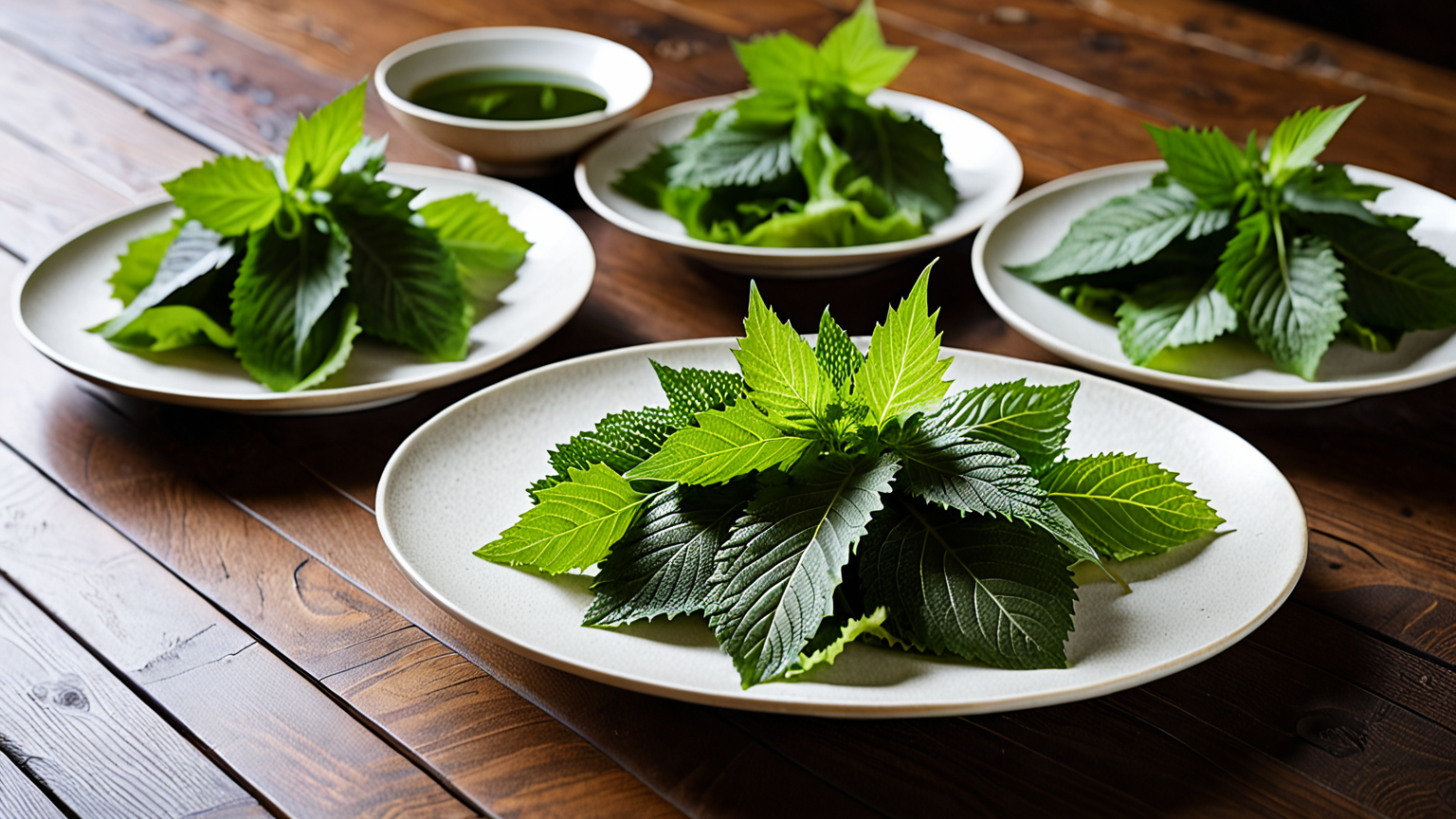 大葉を使った和風料理の盛り付け