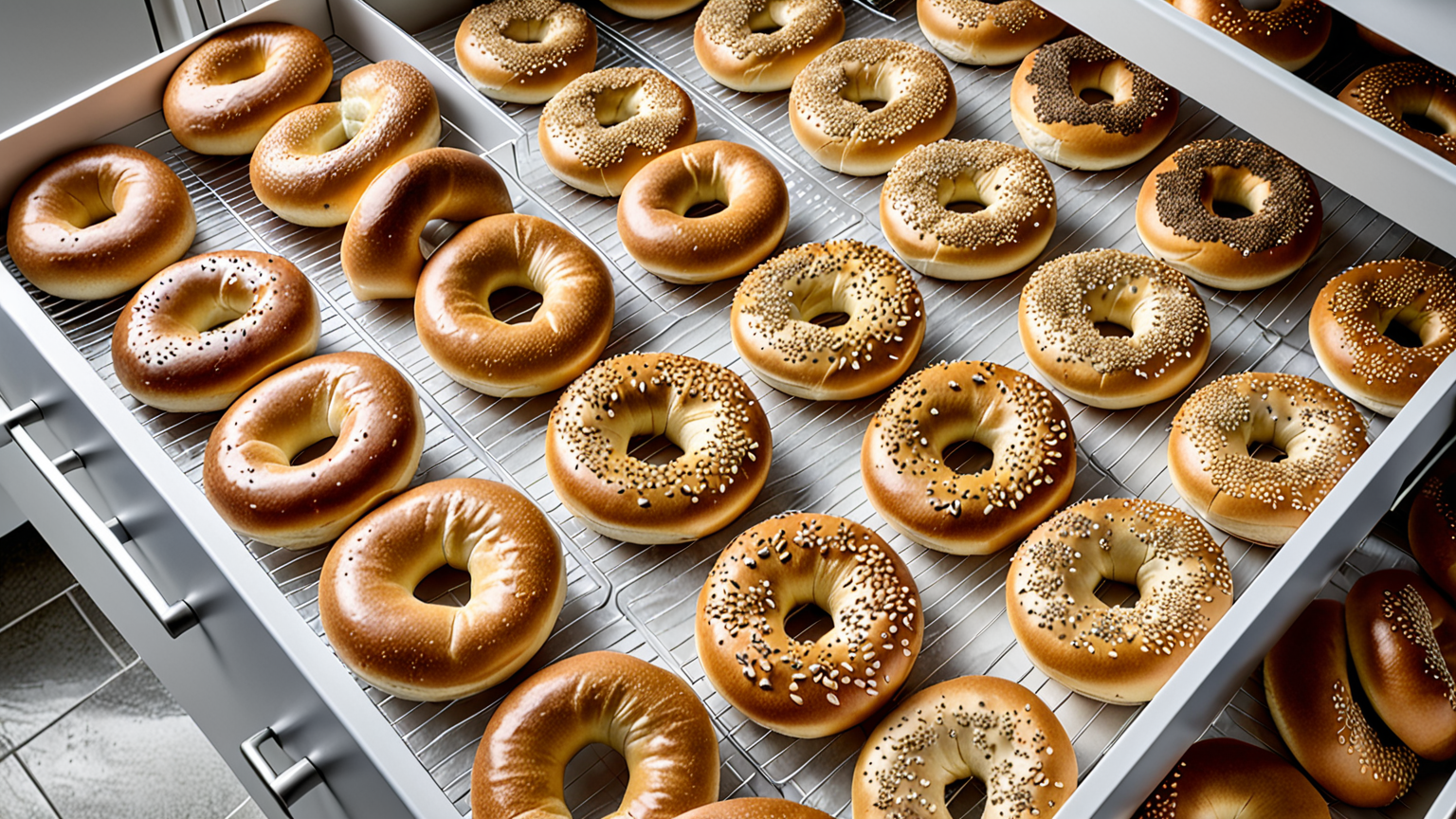 冷凍庫に並んだベーグルスライス