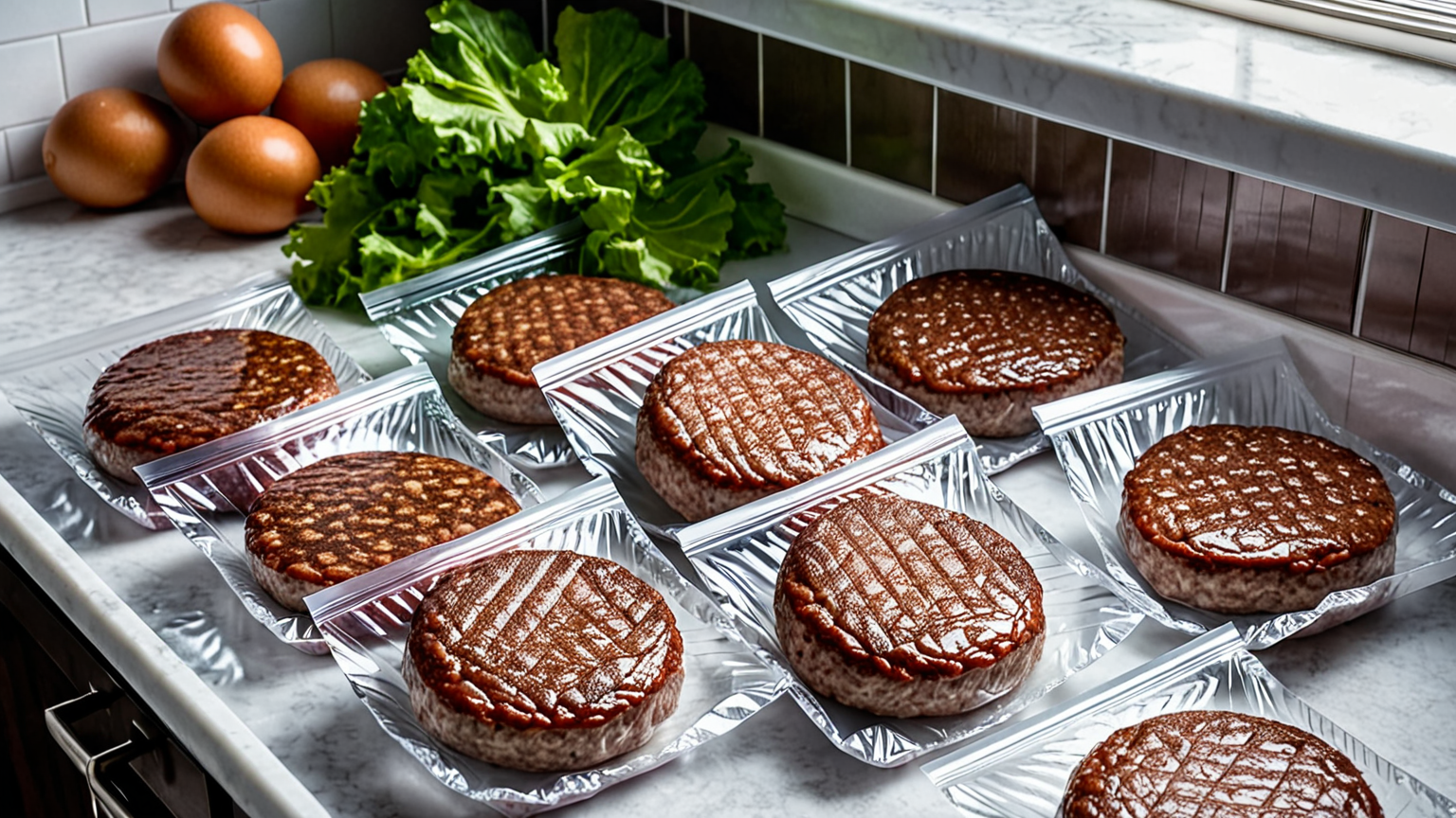 冷凍用保存袋に入れた焼いたハンバーグ