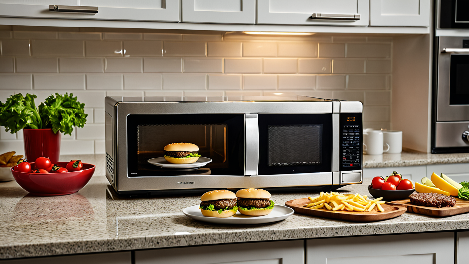 電子レンジで解凍中のハンバーグ