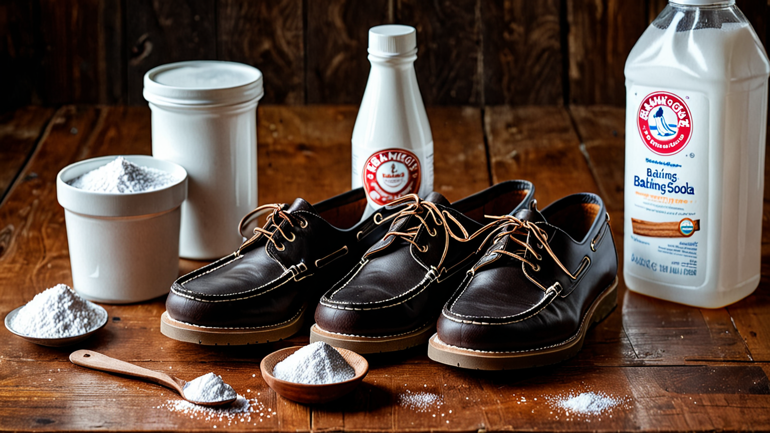 革靴と重曹が並んでいる様子