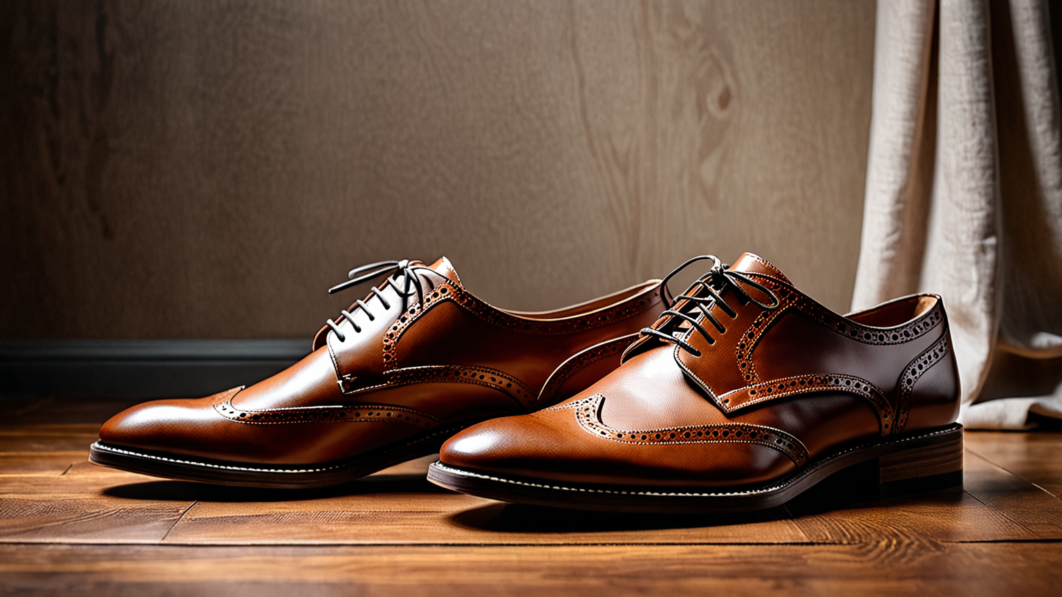 革靴を布で優しく拭いている様子