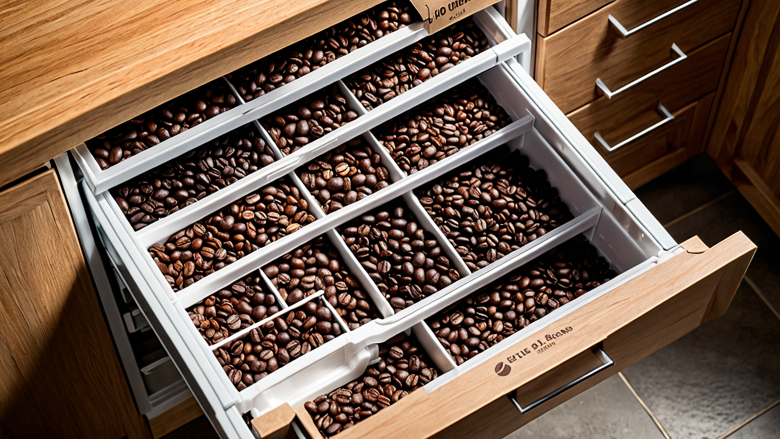 冷凍庫に入ったコーヒー豆のパッケージ