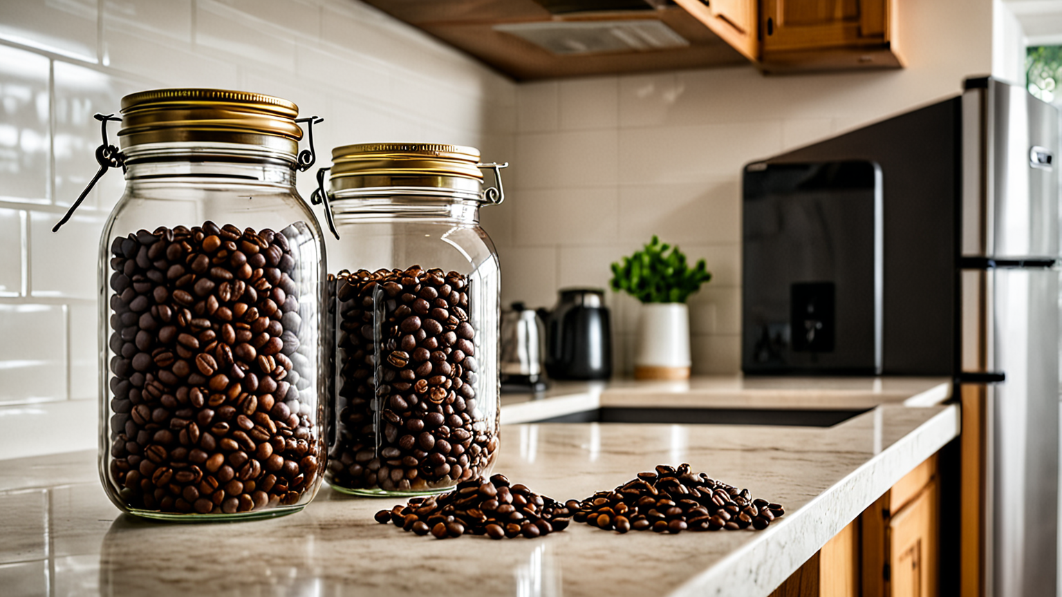 常温で保存されたコーヒー豆と冷蔵庫保存の様子