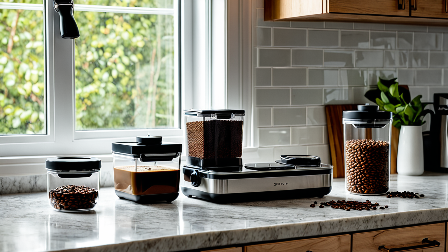 コーヒー保存用の真空パック器と密閉容器