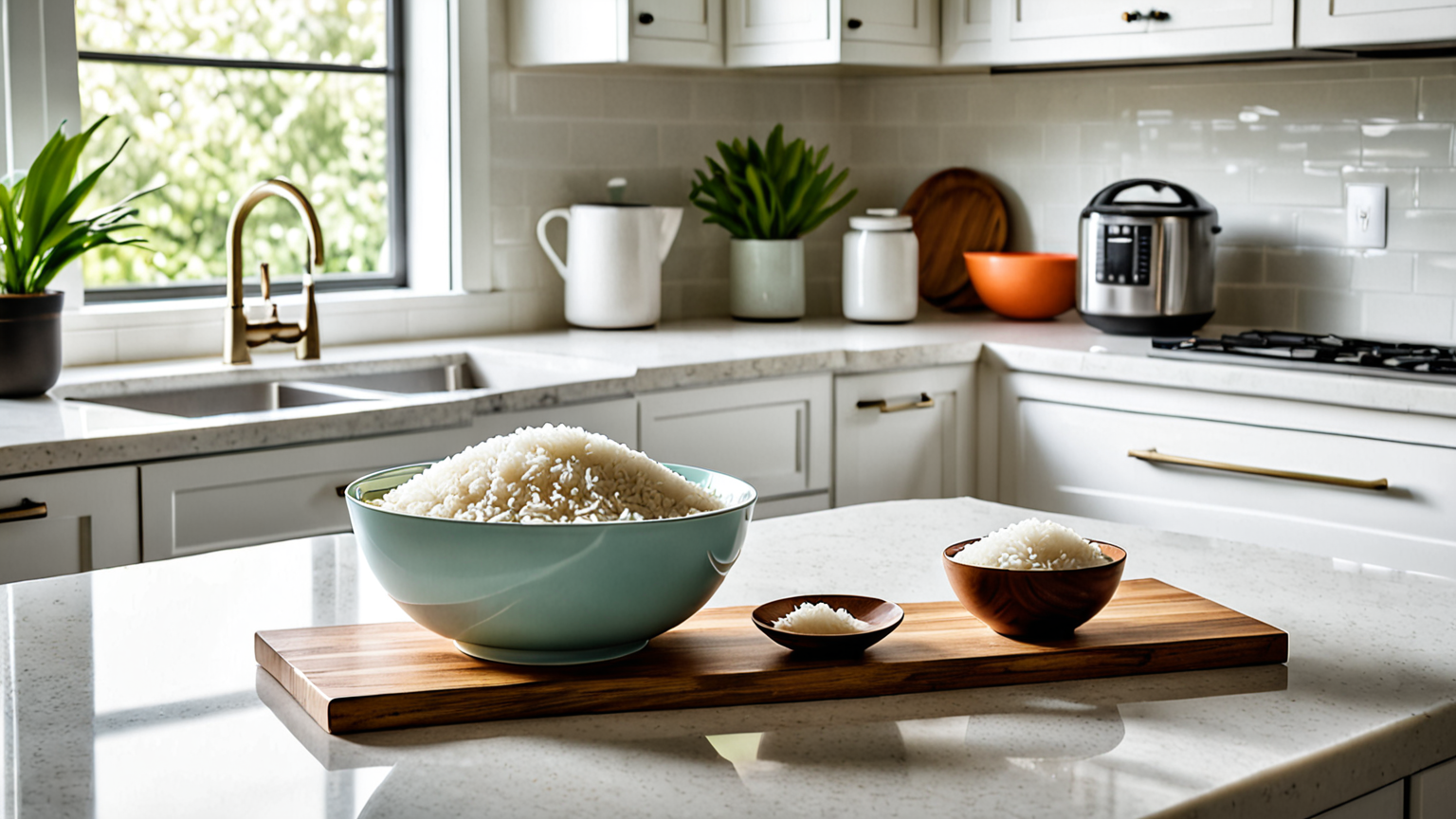 キッチンでお米を点検している様子