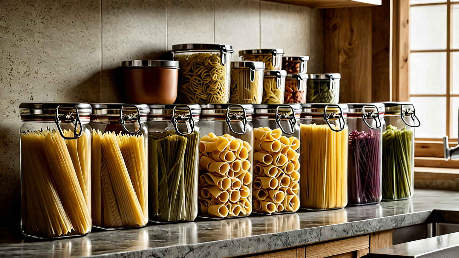 パスタの保存方法をチェックする女性