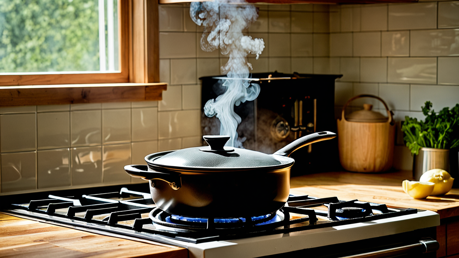 鍋で雑炊を温める様子