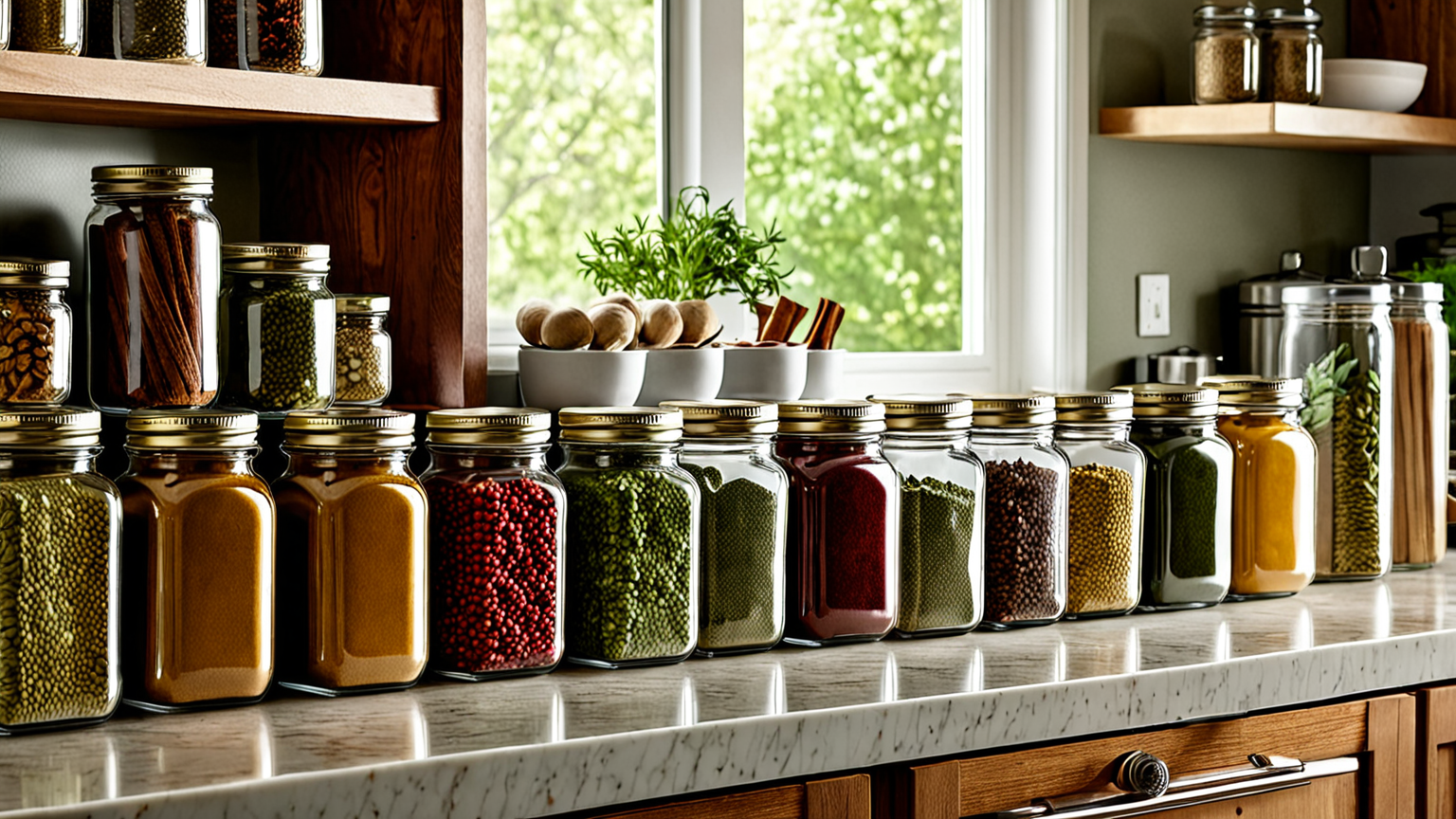 調味料と食材が並んだキッチン