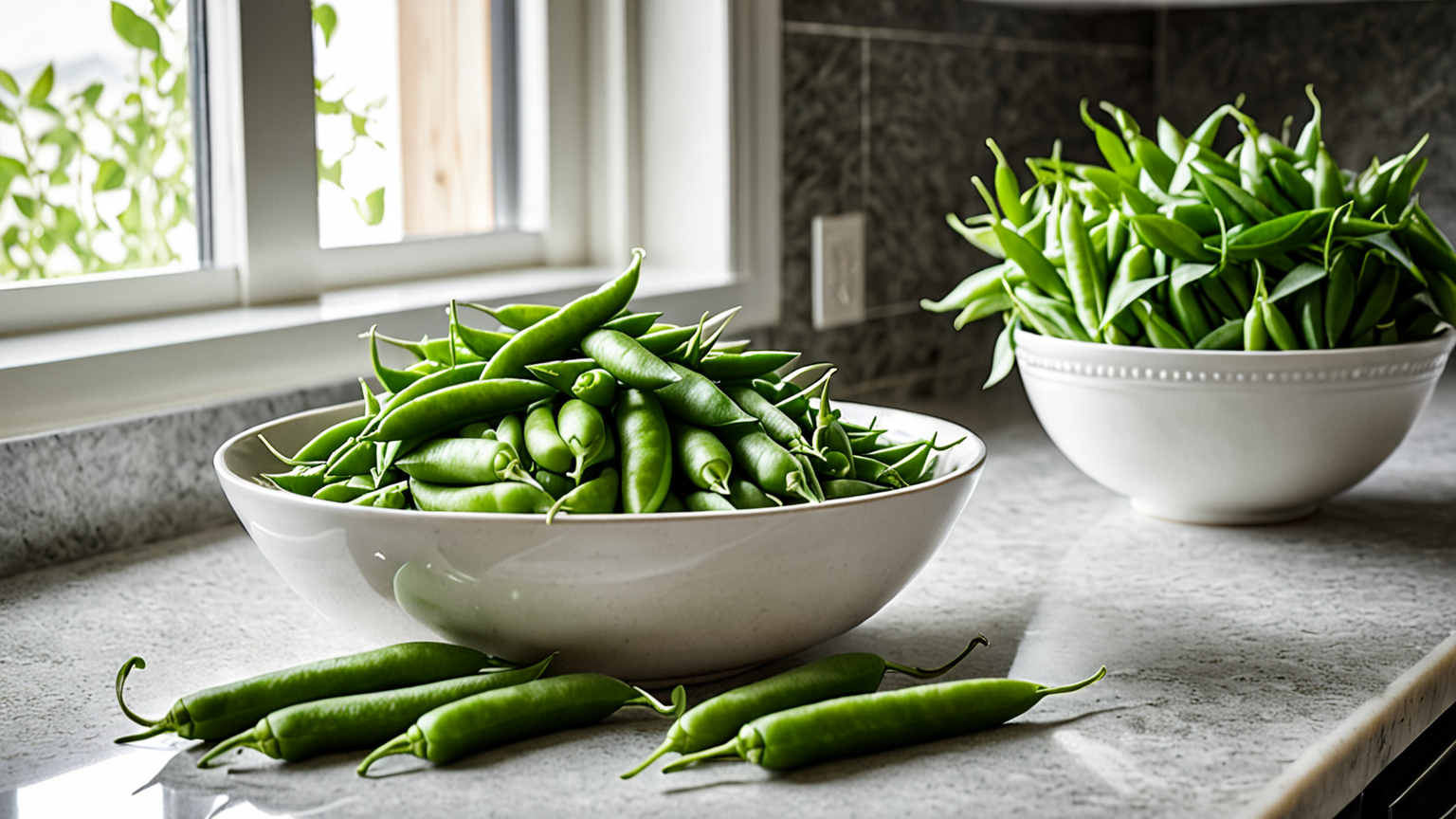 スナップえんどうの筋を取る手元の様子