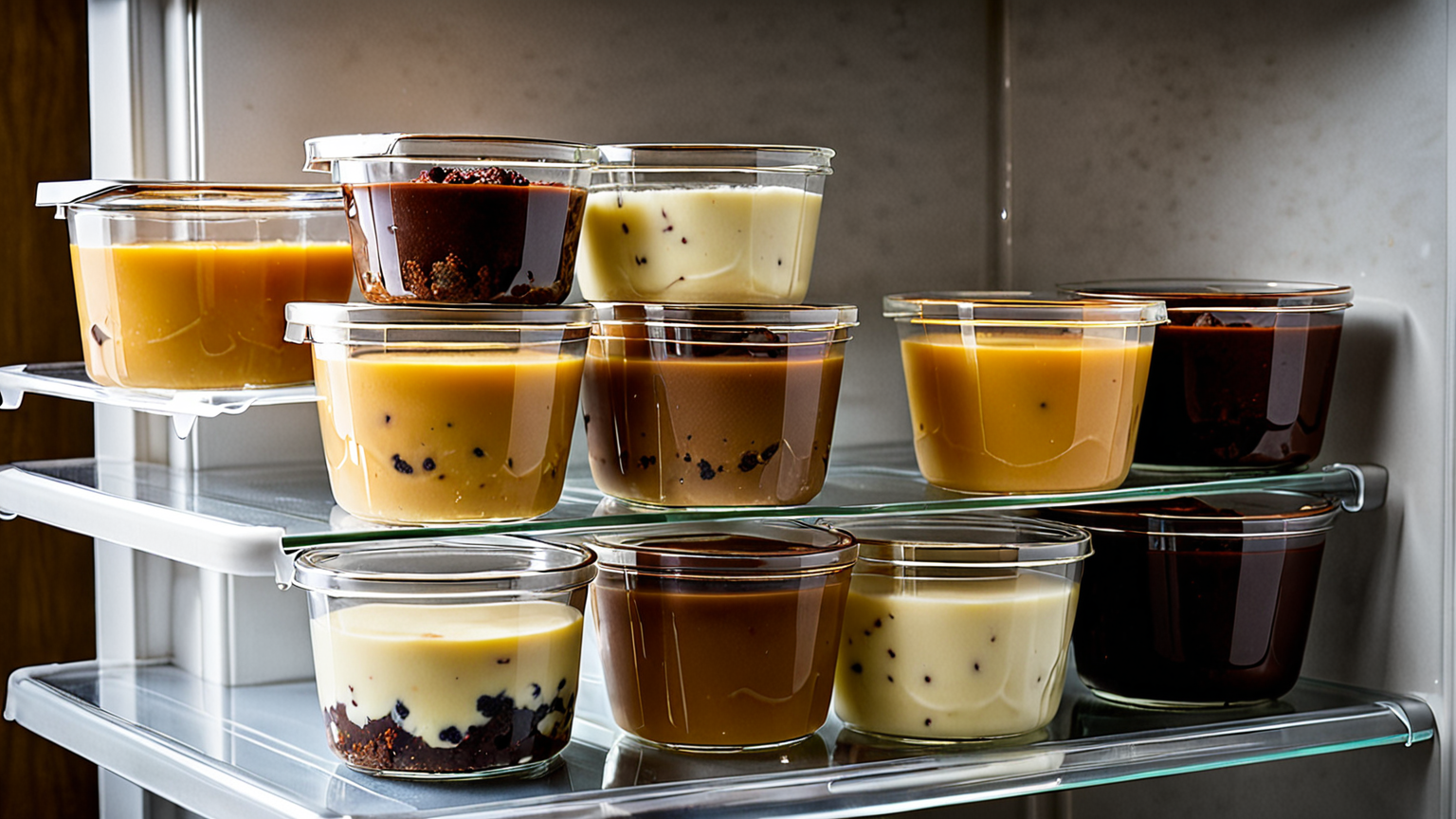 冷蔵庫で保存された手作りプリン