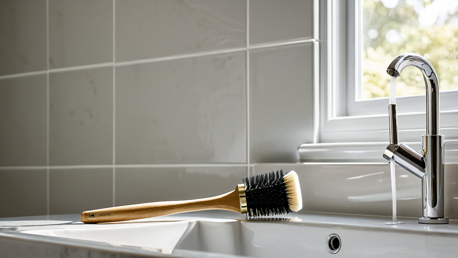 掃除用ブラシの手入れシーン