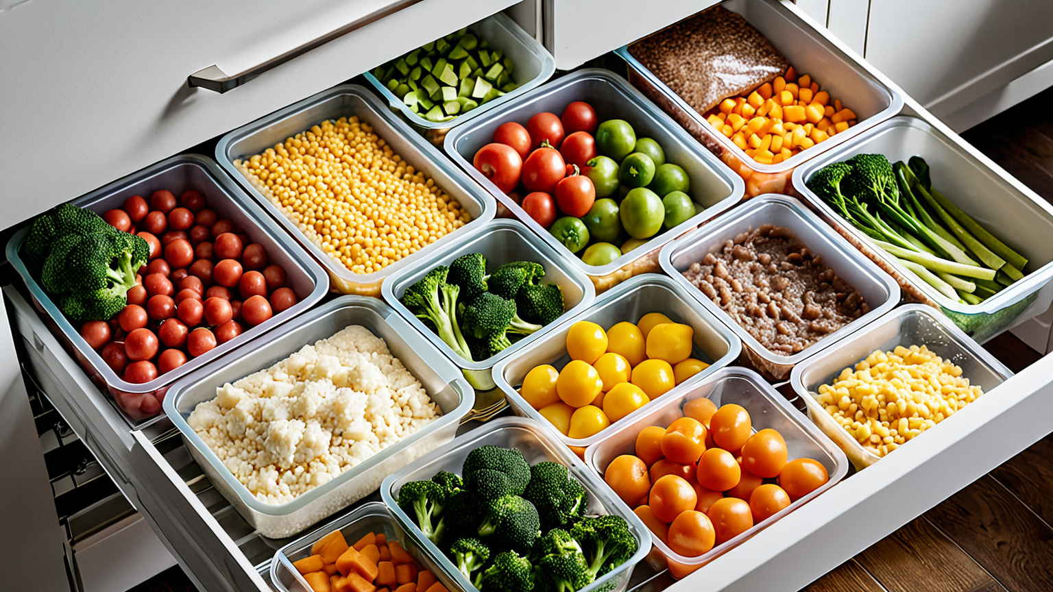 きれいに並べられた冷凍お弁当の食材