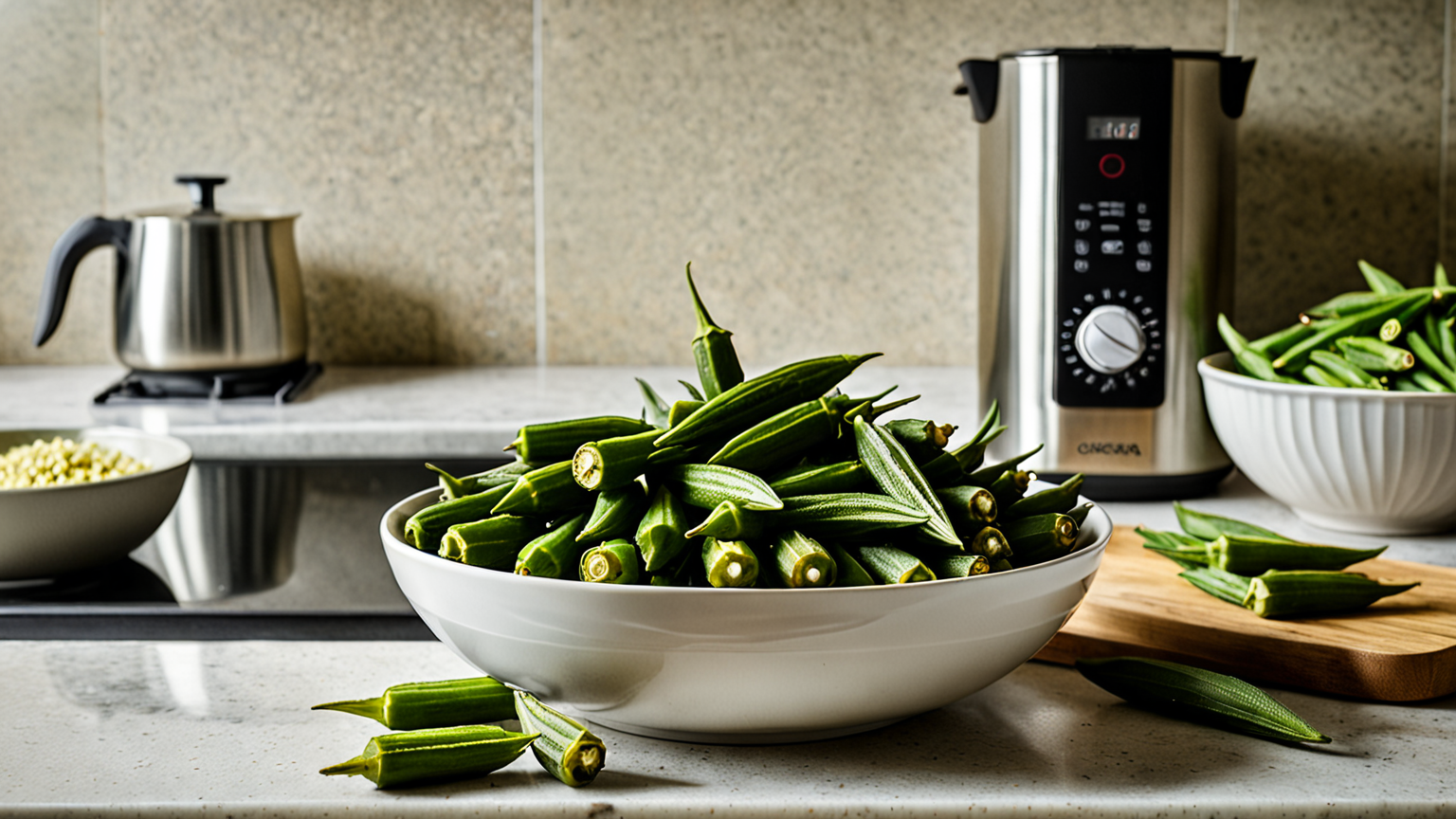 茹でたてのオクラとタイマー