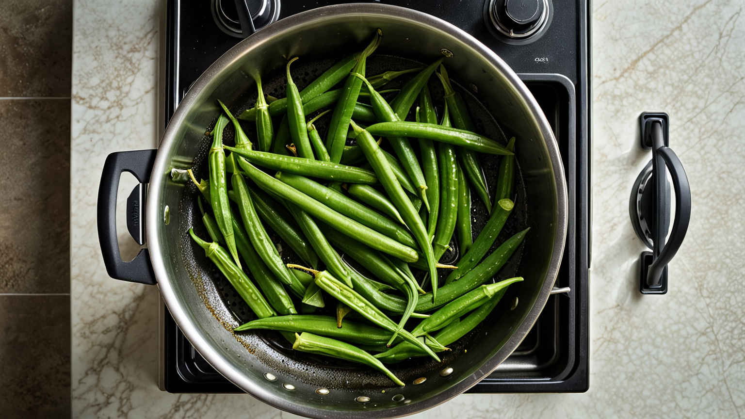 鍋でオクラを茹でている様子