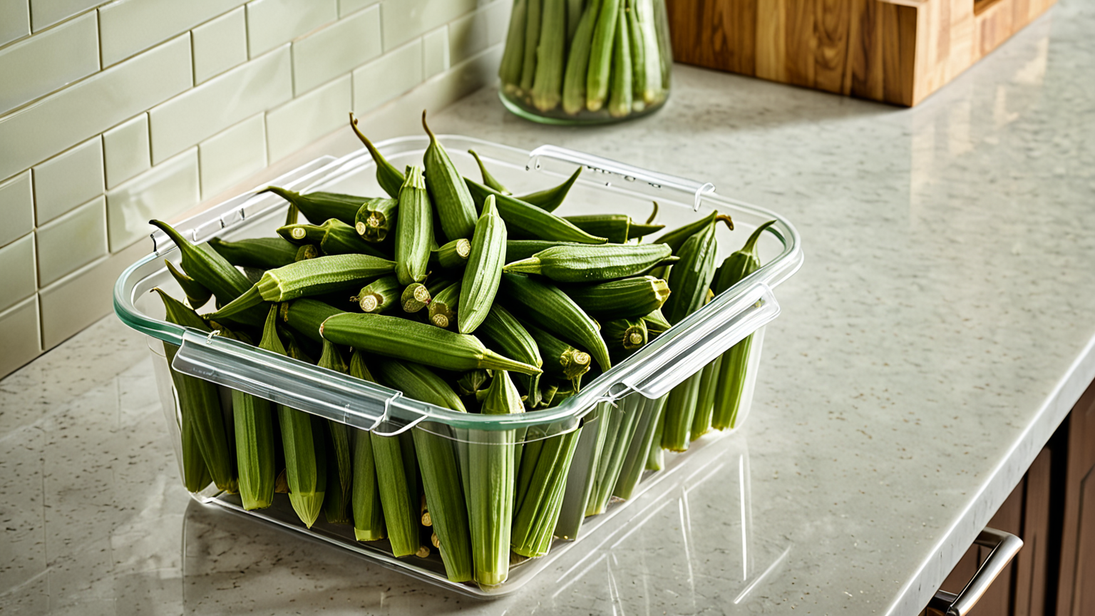 保存容器に入った茹でオクラ