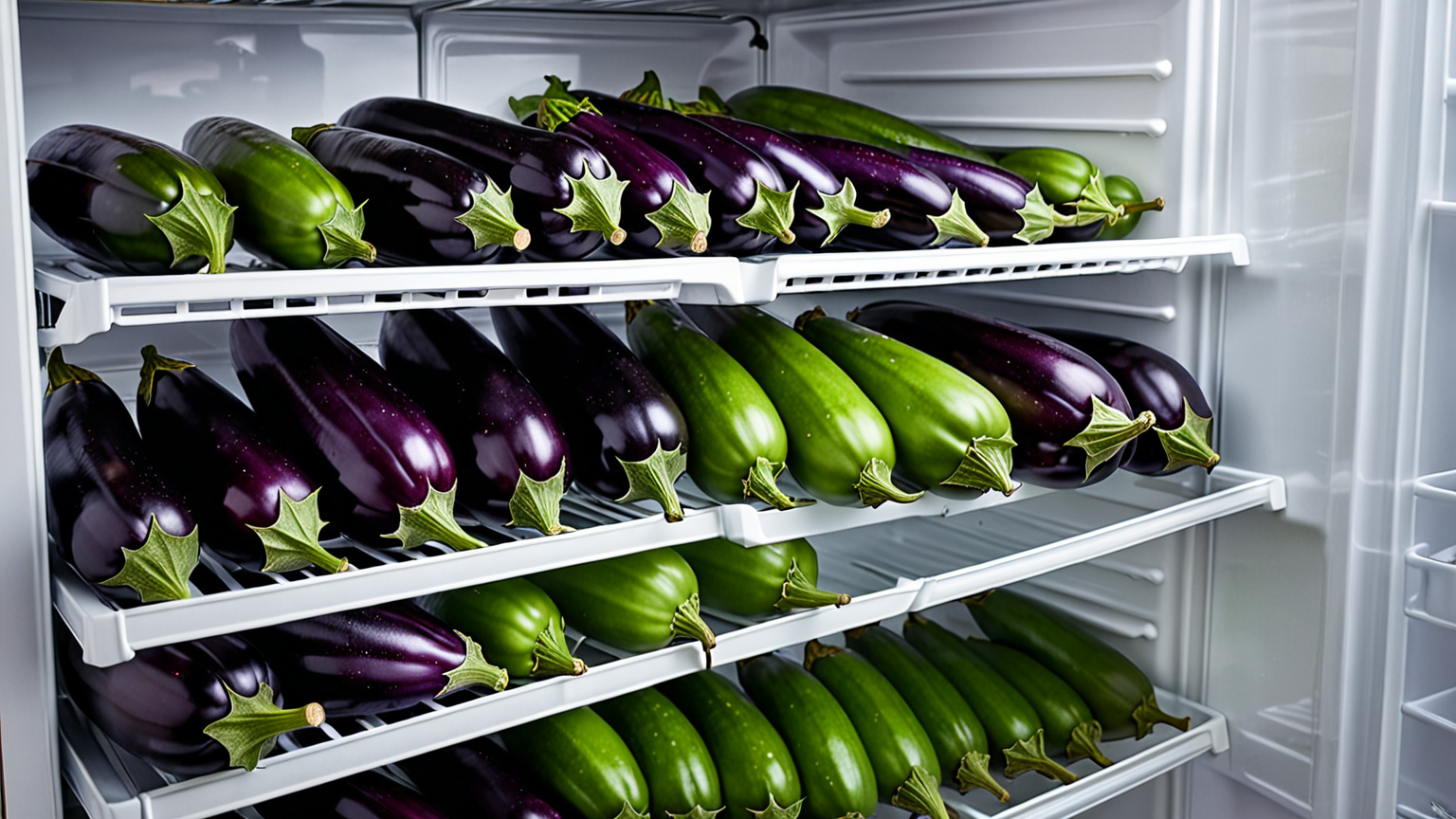 冷蔵庫に入ったなすの写真