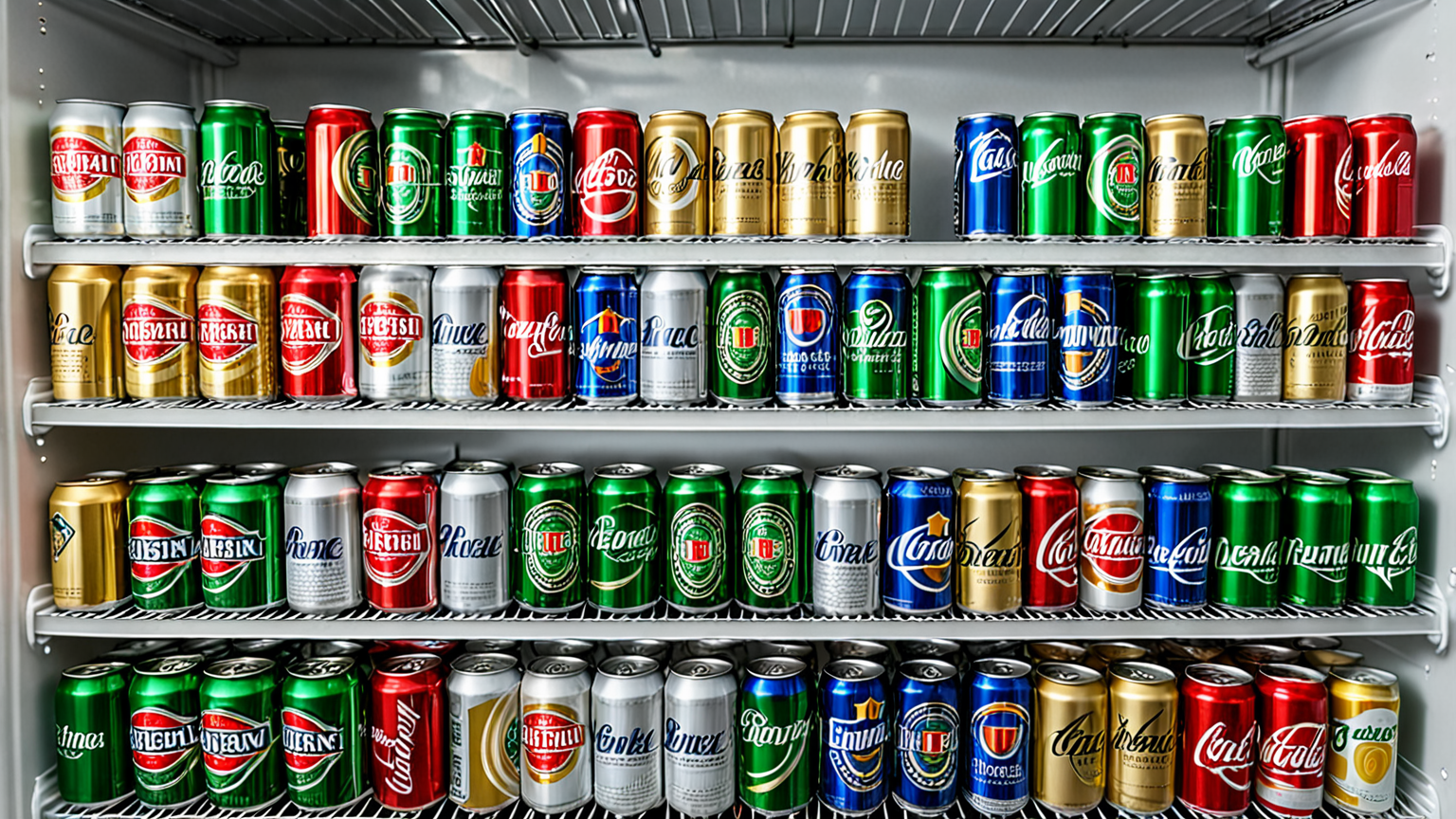冷蔵庫内で横に並べられたビール缶