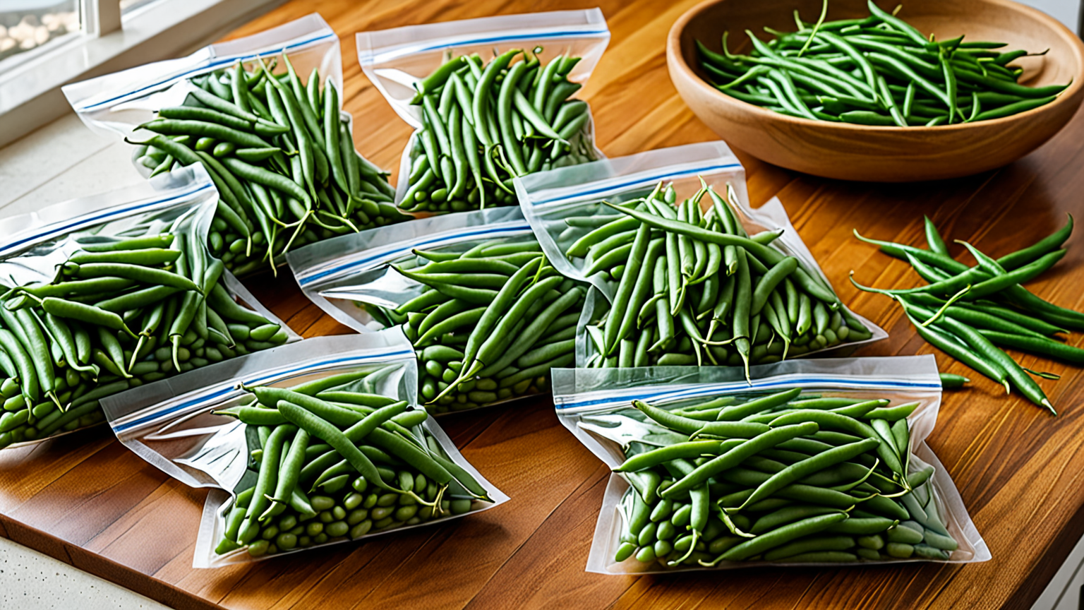 冷凍保存用のジッパー袋に入ったいんげん