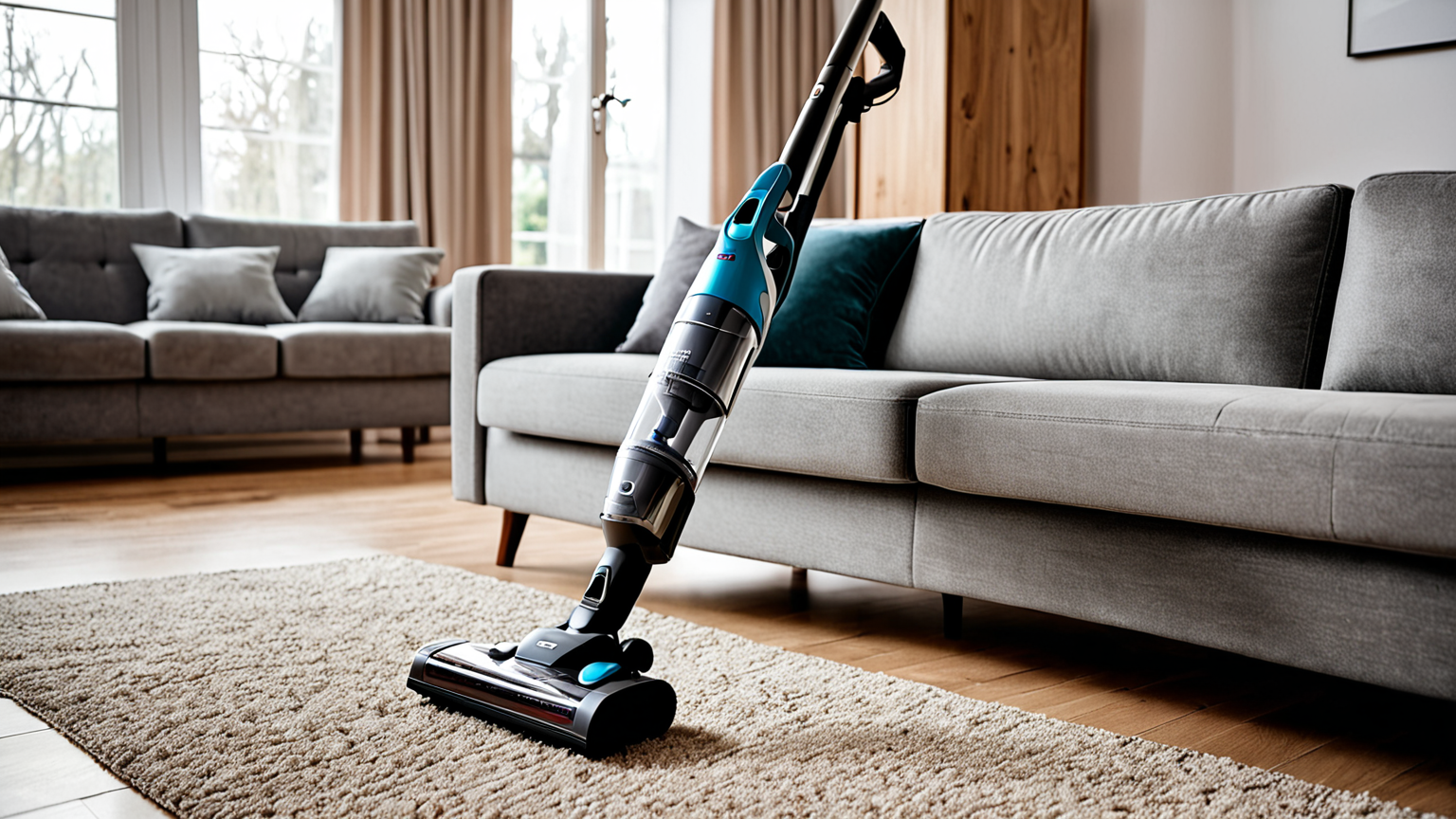 コードレス掃除機で掃除する様子