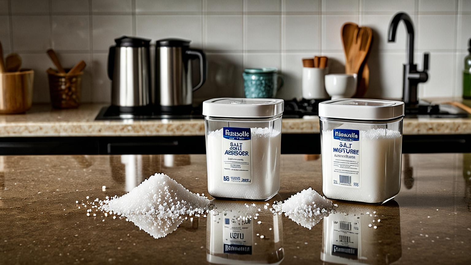 密閉容器と除湿剤を使った塩の保存イメージ