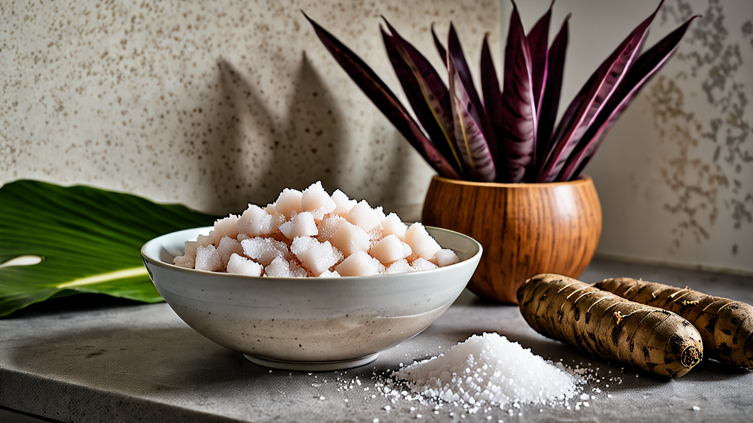 キッチンで里芋を塩でこすっている様子