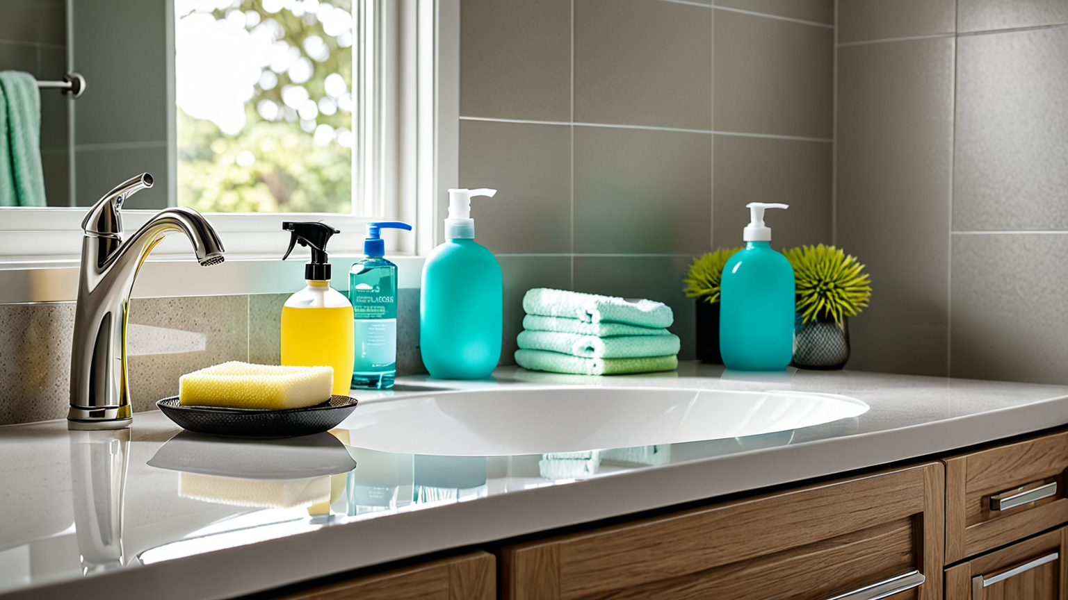 掃除用具が並んだ洗面所