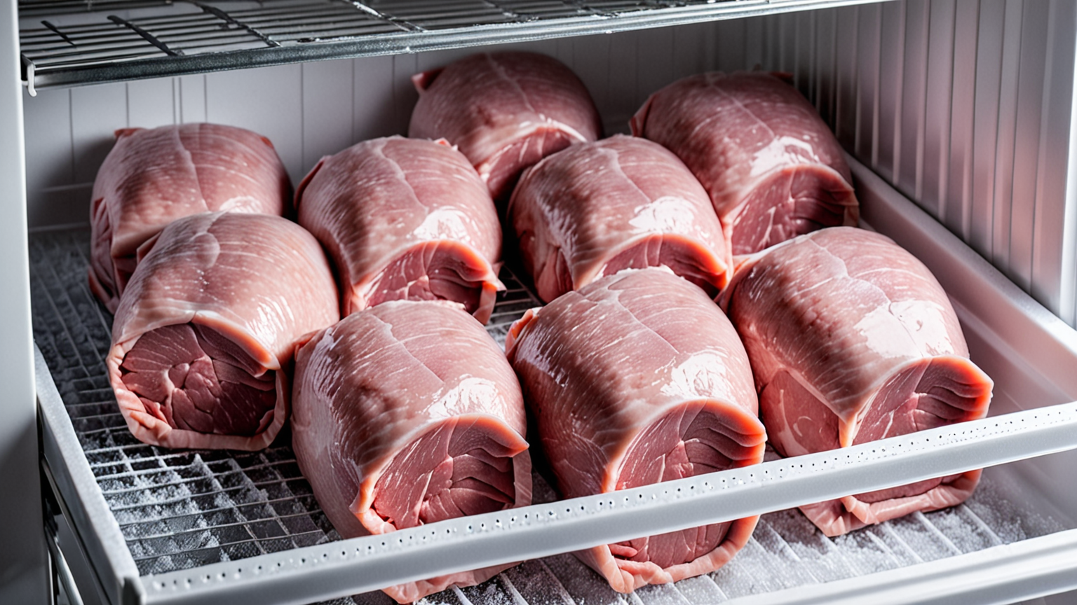 真空に近い状態で冷凍された豚肉パック